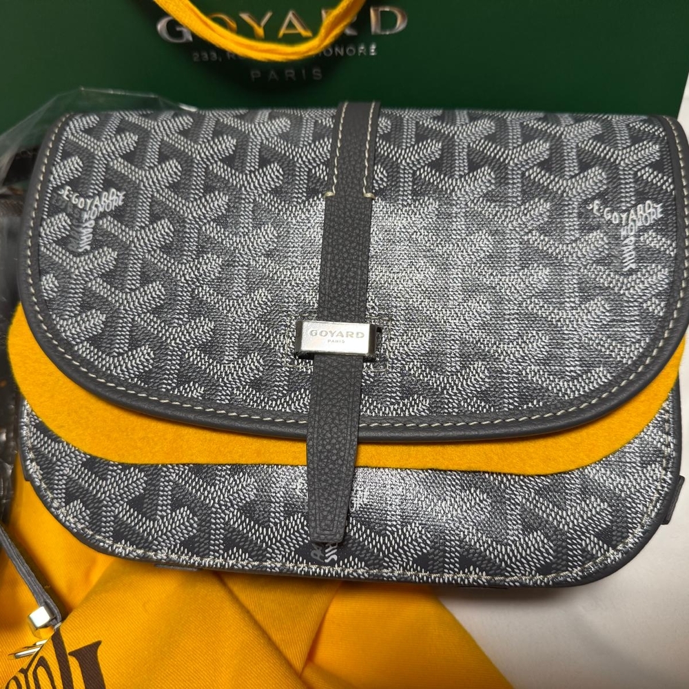 NEW Goyard Black and Yellow Messenger Bag with Geometric Pattern
